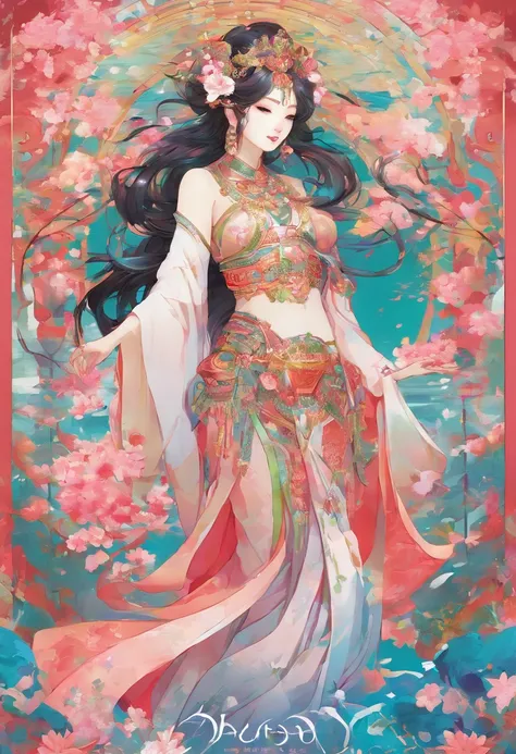 arafed image of a woman in a belly dance costume, alphonse mucha and rossdraws, by Yang J, inspired by Fenghua Zhong, full color illustration, a beautiful fantasy empress, inspired by Lan Ying, by Shen Zhou, a beautiful artwork illustration, by Qu Leilei, ...