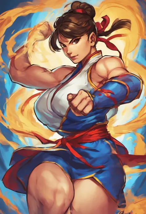 Chun Li, foto de retrato, chutando no ar, dynamic pose, retrato de vitrais, extremamente detalhado, Absurdo