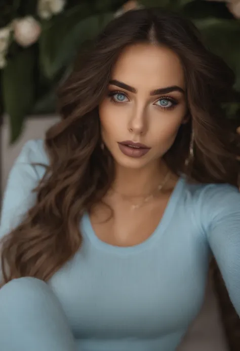 Mujer con camiseta sin mangas y bragas a juego, Chica sexy con ojos azules, Retrato Sophie Mudd, Retrato de Corinna Kopf, cabello rubio y ojos grandes, Selfie de una mujer joven, Ojos en el club Violet Myers, ohne Maquillaje, Maquillaje natural, staring di...