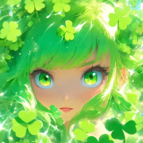 Anime girls with green drinks and clover drinks, light green tone beautiful face, adorable digital art, Cute detailed digital art, Realistic cute girl painting, Beautiful anime girl, cute beautiful, anime visual of a cute girl, lovely art style, Cute anime...