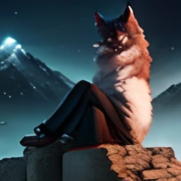 Angry sitting on mountains video in moonlight night gangster wolf