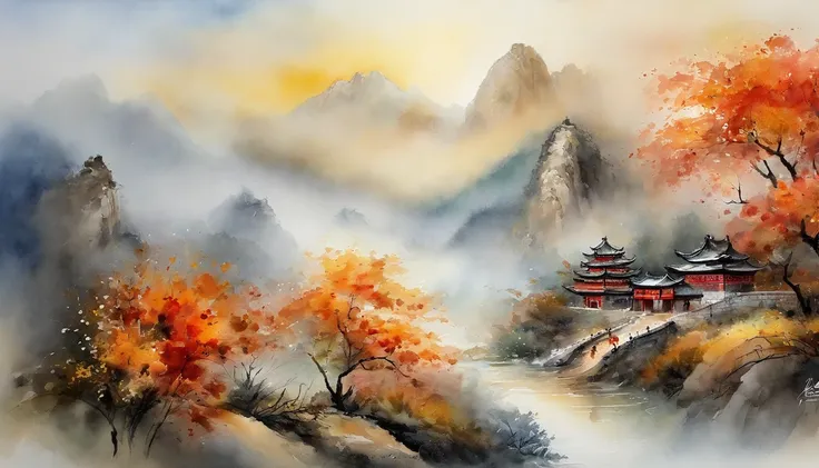 China-style，Far Mountain，suns，rios，zen feeling