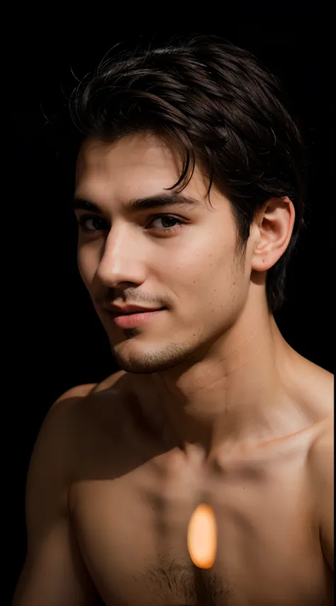 RAW Photo, DSLR BREAK
(kkw-ph1:0.9) BREAK
half body portrait of 1 young 20yo man, black hair, wearing nothing, perfect eyes, black eyes, perfect lips, perfect nose, professional color graded, wonderful man, dark background, cute man, smiling