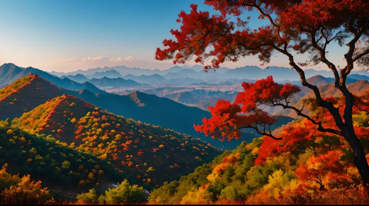 Autumn in Fragrant Hills, Chestnut leaves all over the mountains,Red as flames,It is dark purplish red.Pines and cypresses are dotted in between,Red and green,Wonderful.