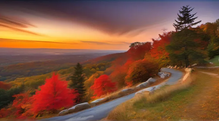 autumn in Fragrance Hill, vibrant red leaves, colorful foliage, beautiful scenery, crisp air, gentle breeze, golden sunlight, tranquility, serene atmosphere, natures masterpiece, high-resolution photography, vivid colors, artists brushstrokes, detailed tex...