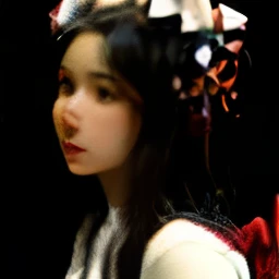 NSFW Young lady with long black hair and a redbow on her head