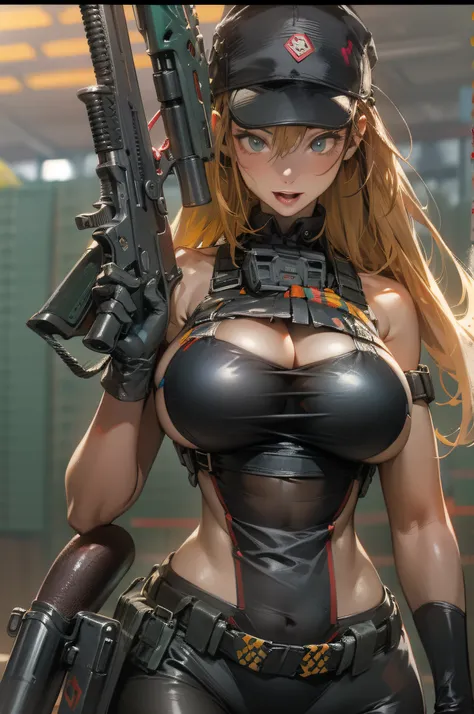 1girll，shotgun，Operator，special ops，gigantic cleavage breasts，Colossal tits，The groove exposes the original skin,  underboob