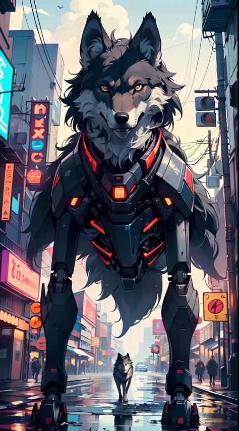 (((A mechanical wolf,cyborg wolf,cyborg-wolf,animal,wolf robot))),no human,detailed wolf,intricate mechanic wolf,robot animal,

(dynamic pose:1.0),solo focus,(centered,scale to fit dimensions,Rule of thirds),

cyberpunk city by the ocean at night, with bri...