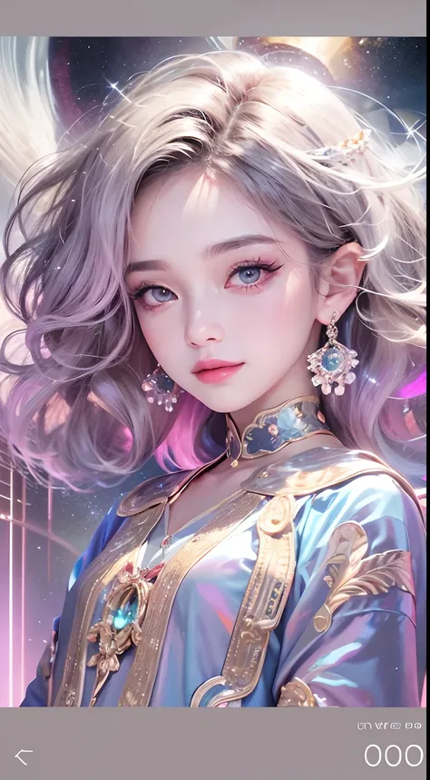 1girll,（enchanced quality：1.4），（Top quality true texture skin), Delicate face,Black hair, Gradient hair, Petite body,（perfect bodies：1.1）, There are precious stones on the forehead, rimless eyewears, Sparkling pupils，long eyelasher,grin, hyper photorealism...