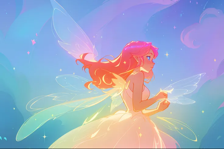 beautiful girl in sparkling glowing dress, glowing fairy wings, inspired by Glen Keane, inspired by Lois van Baarle, disney art style, by Lois van Baarle, glowing aura around her, by Glen Keane, jen bartel, glowing lights! digital painting, flowing glowing...