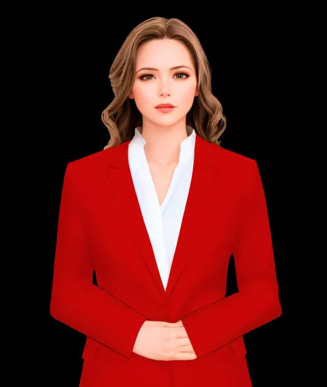 Arafed Mujer con un traje rojo con una camisa blanca, Arte digital de un elegante, Chica de traje, Chica con traje, Mujer en traje de negocios, Render de abril, Mujer en vestido de oficina, Renderizado 3D realista rojo, Retrato estilizado Pose formal, con ...