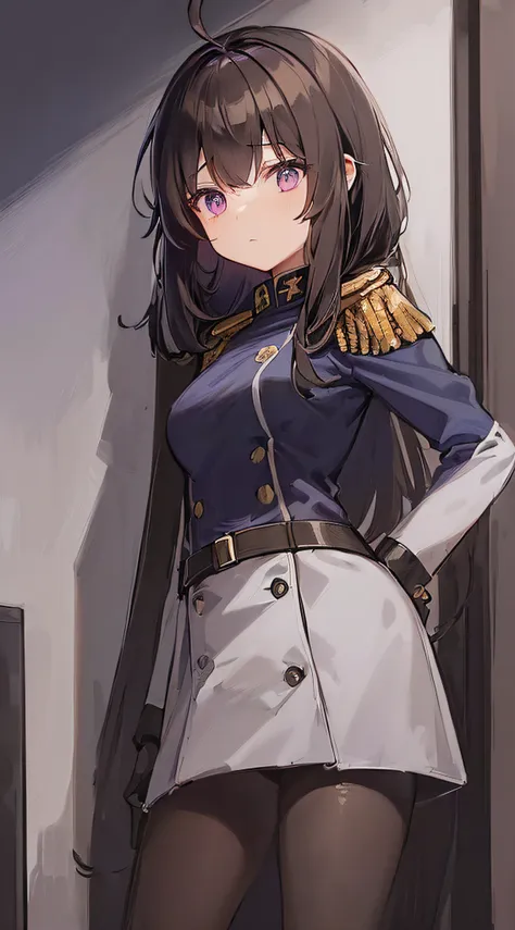 1girl, young girl, solo, a drawing of a young female military officer, (((loli))), ((short height)), breasts, (((waist-length lo...