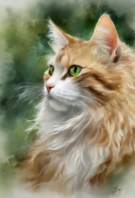 1gato, gato com pelagem preta, olhos verdes, Gato Anime, comportamento de ataque, ears back, fundo branco, arte digital detalhada bonito, Gato Anime Realista, Gato. Pintura digital, Pintura digital altamente detalhada, visual anime gato bonito, arte de ani...