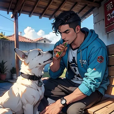 Perro sentado fumando porro