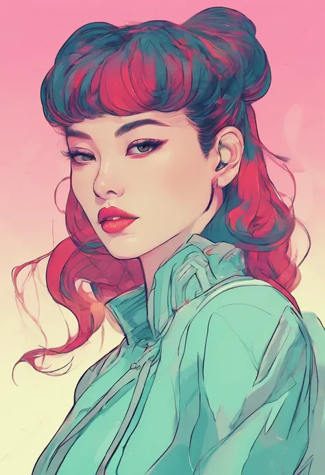 Peinados:  bien formado, A high ponytail adds an element of sophistication and style, Super cute 20-year-old Korean girl,cara feliz, cartoon style illustration, Estilo de arte de dibujos animados, Estilo de arte de dibujos animados, Digital illustration st...