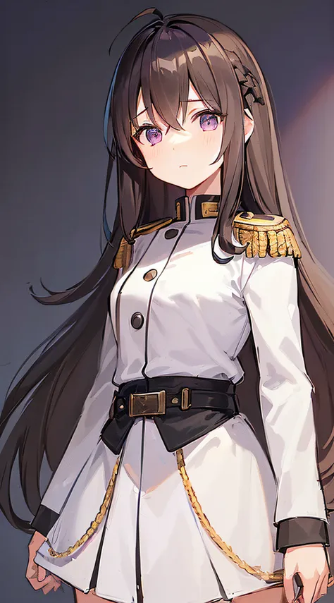 1girl, young girl, solo, a drawing of a young female military officer, (((loli))), ((short height)), breasts, (((waist-length lo...