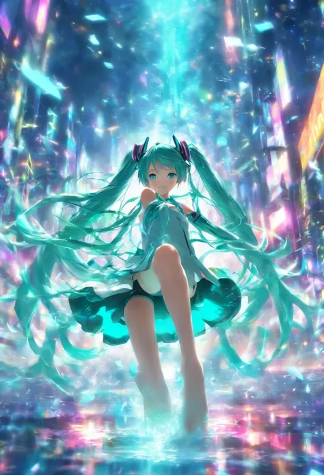 hatsune miku perfect, barefoot, focus on feet, append style, anime style