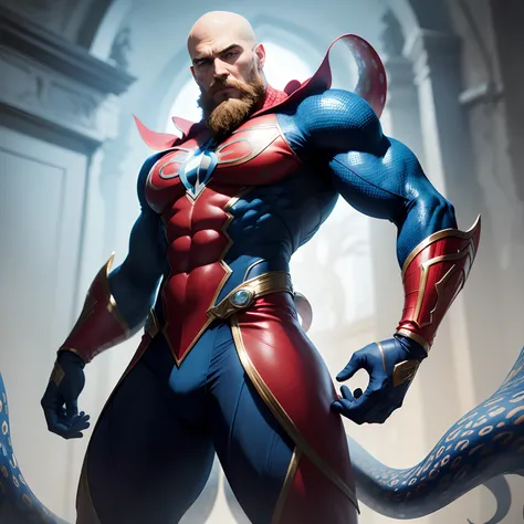 Homem careca,with red beardSeaArt Txt2Img Standard 23:11:28 Create a realistic 8k HD Ultra image of a Marvel character in a costume inspired by the Spider-Man costume only that this superhero would have the costume inspired by an octopus, ele seria o homem...