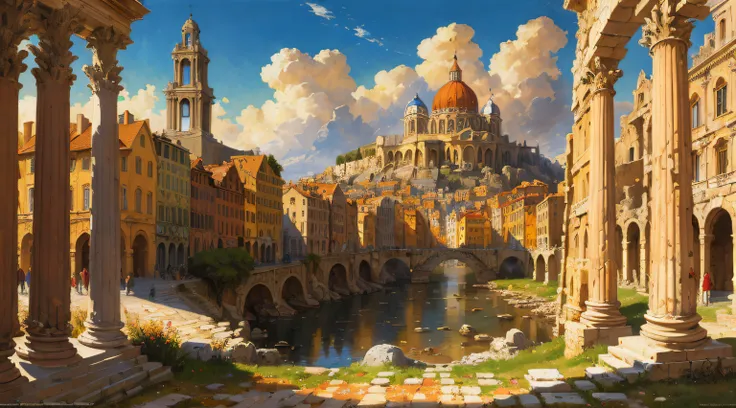 dreamlikeart absurdres highres masterpiece best quality
Alois Arnegger Antoine Blanchard
Roman city, marble, modern style, pillars, red banners, buildings