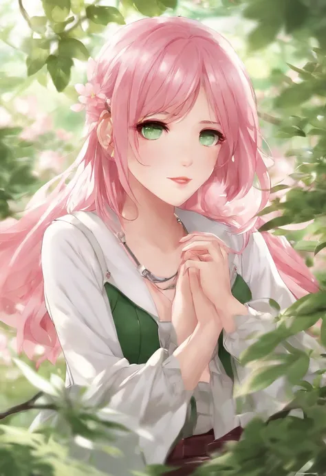 anime girl with pink hair and green eyes posing for a picture, Sakura Haruno, Best anime 4k konachan wallpaper, seductive anime girls, Marin Kitagawa fanart, sakura petals around her, Splash art anime Loli, style of anime4 K, Anime moe art style, High qual...