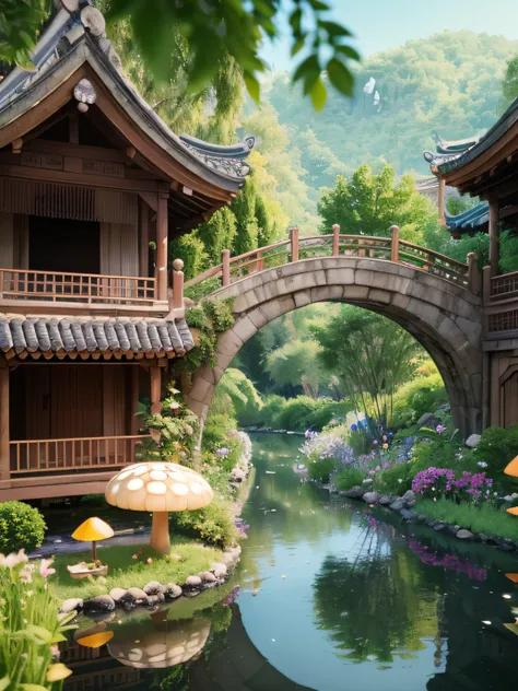 tmasterpiece，Best quality at best，Extremely beautiful reflection，The best reflections。（Very detailed CG unity 8K wallpaper），（Best quality at best），（The best illustrations），（The best shadow），Girl，silkouette，MuCoi，Delicate makeup，Quiet Jiangnan water town，Su...