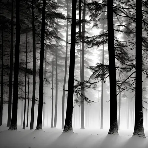 Dusk night view，winter, forest, Black and white, Mist, humidity, HD quality - V 5