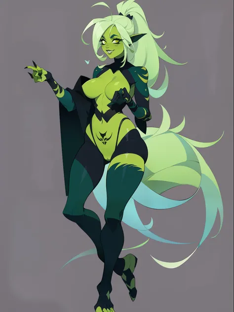 character concept adopt, female cute troll, green skin ,  ((gothic)), fullbody