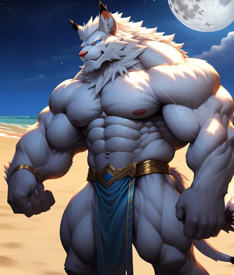 PRO competitive bodybuilder, nj5furry, ( albino, Leomon, massive, huge, muscular), albino Leomon, ((extremely realistic shadows, masterpiece, extremely detailed, photorealistic)), kemono, looking at the viewer, ((FRONT)), silver mane, Leomon albino, ((deta...