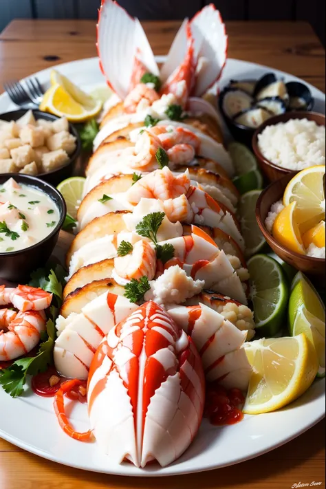 A delicious seafood platter with a seasonal twist, a winter seafood platter with fresh crab and shrimp or a winter seafood platter with lobster and oysters, printable --auto