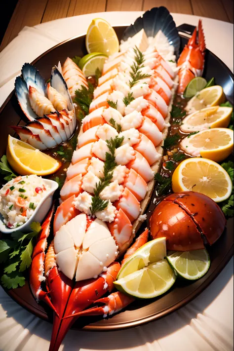 A delicious seafood platter with a seasonal twist, a winter seafood platter with fresh crab and shrimp or a winter seafood platter with lobster and oysters, printable --auto