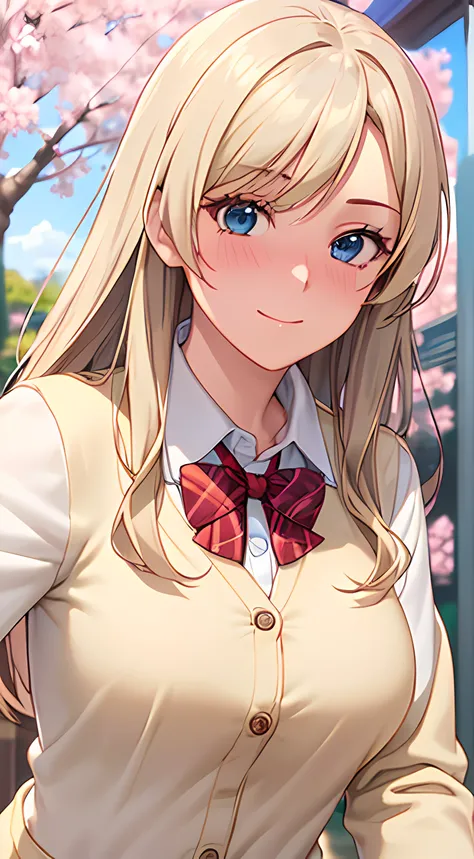 ((masterpiece, best quality, highres, UHD, perfect pixel, depth of field, 4k, RTX, HDR))), 1girl, single, solo, beautiful anime girl, beautiful artstyle, anime character, ((long hair, parted bangs, blonde hair)), ((blue eyes:1.4, rounded eyes, realistic ey...