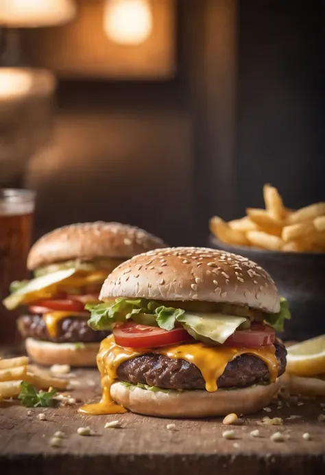 A burger falling in pieces juicy, tasty, hot, promotional photo, intricate details, hdr, cinematic, adobe lightroom, highly detailed