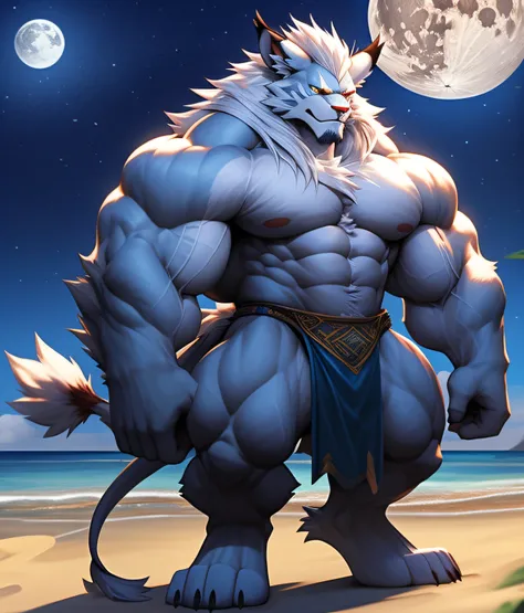 PRO competitive bodybuilder, nj5furry, ( albino, Leomon, massive, huge, muscular), albino Leomon, ((extremely realistic shadows, masterpiece, extremely detailed, photorealistic)), kemono, looking at the viewer, ((FRONT)), silver mane, Leomon albino, ((deta...