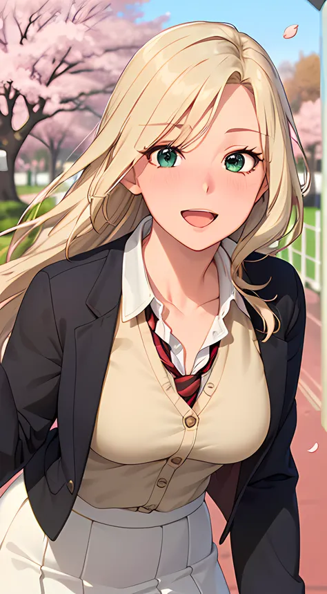 ((masterpiece, best quality, highres, UHD, perfect pixel, depth of field, 4k, RTX, HDR))), 1girl, single, solo, beautiful anime girl, beautiful artstyle, anime character, ((long hair, parted bangs, hair between eyes, blonde hair)), ((green eyes:1.4, rounde...