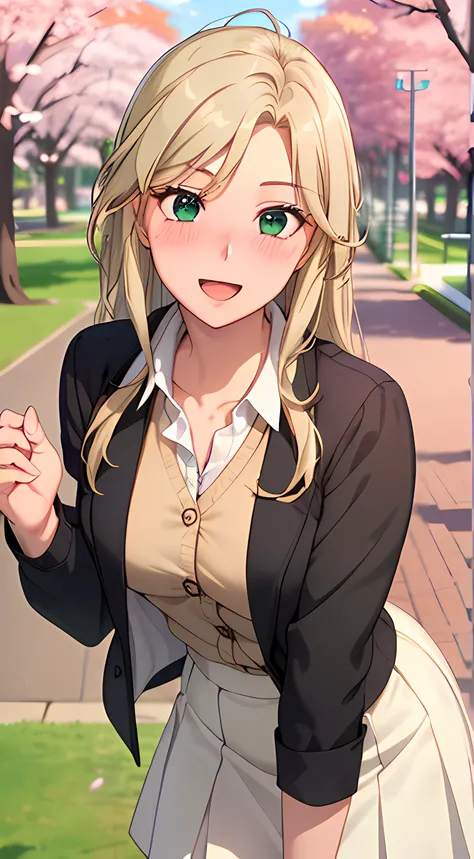 ((masterpiece, best quality, highres, UHD, perfect pixel, depth of field, 4k, RTX, HDR))), 1girl, single, solo, beautiful anime girl, beautiful artstyle, anime character, ((long hair, parted bangs, hair between eyes, blonde hair)), ((green eyes:1.4, rounde...