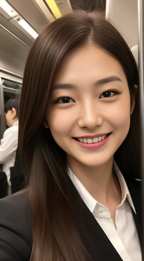 Hostess in Ginza、suits、hiquality、A hyper-realistic、healthy、Smiling expression、Slender perfect figure、Japan beauties、beautidful eyes、face perfect、Beautiful skin、In a crowded train、Crowds