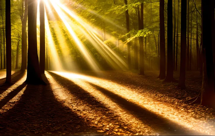 Sunlight shines through the woods on the dirt roads in the woods, rays of life, sunlight beams, Sunlight beam, forest ray light, The Holy Light shines, holy light rays, rays of sunshine, shafts of light god rays, llight rays, Light shining through, beam of...