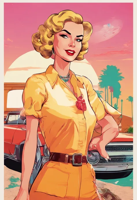 masterpiece, best picture, pop culture style, pulp,
break,
a 30 year old woman, dressed in retro style, looking friendly at the viewer, as if inviting her to buy, polite clothes,
break,
plain white background,
best angle, best view