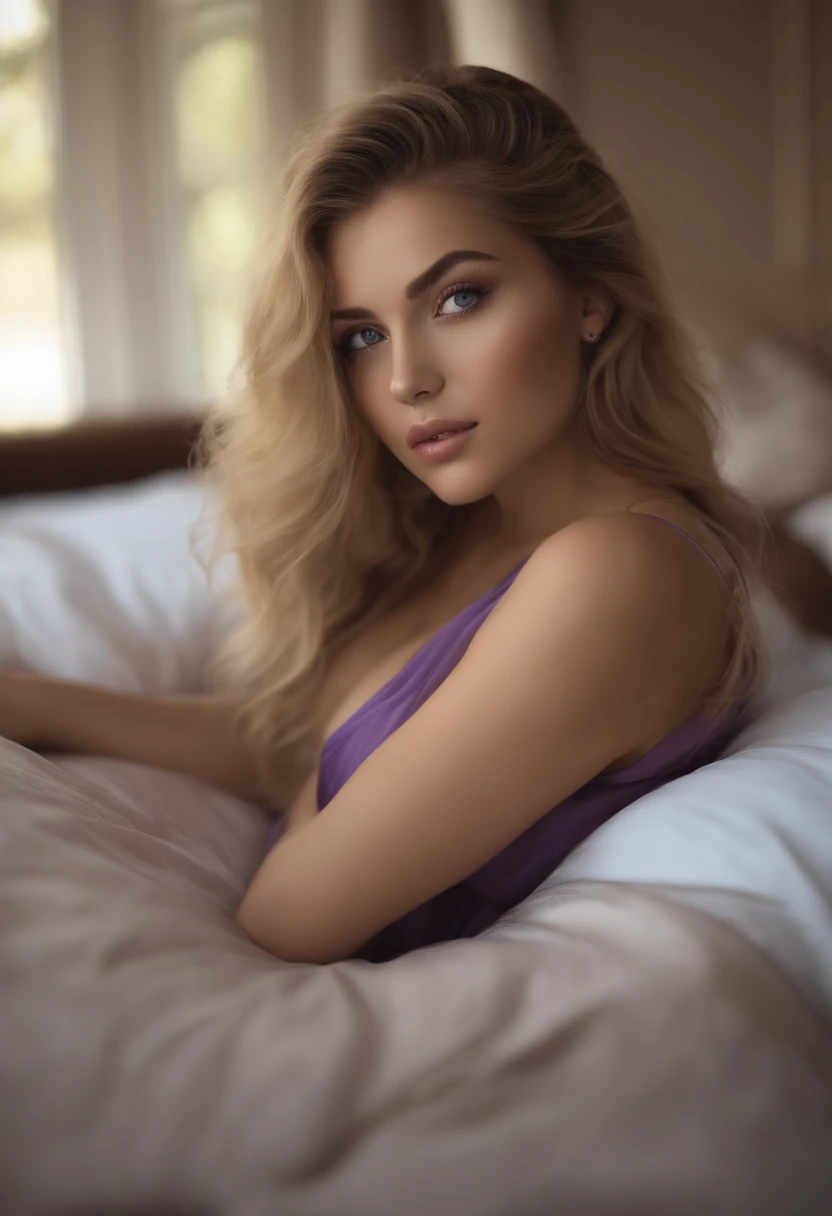 Arafed woman completely , fille sexy aux yeux bleus, ultra realist, Meticulously detailed, Portrait Sophie Mudd, cheveux blonds et grands yeux, selfie of a young woman, Yeux de chambre, Violet Myers, sans maquillage, maquillage naturel, looking straight at...