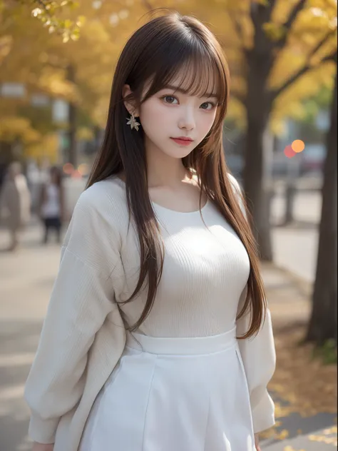 Shot on the promenade of a park in early autumn。The model is、Im strolling along the promenade where the sun shines through the trees....................。 Modeled after a beautiful 20-something actress。 
Realistic、Realistic and ultra-detailed finish、Create ...