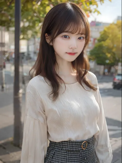 Shot on the promenade of a park in early autumn。The model is、Im strolling along the promenade where the sun shines through the trees.......................。 Modeled after a beautiful 20-something actress。 
Realistic、Realistic and ultra-detailed finish、Crea...