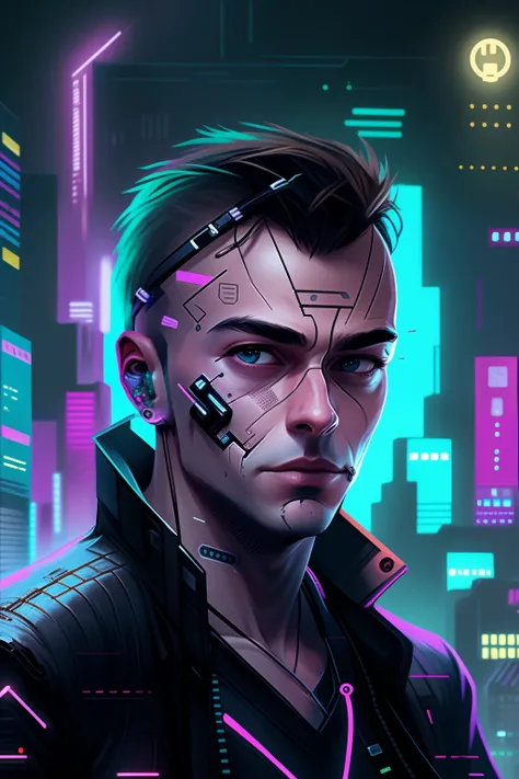 Change background cyberpunk handsome boy, realistic face, 8k ultra realistic