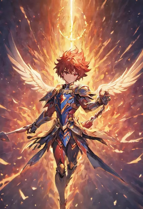 Iggy de Phoenix, 1 Homem, Noite de Phoenix , Anime Zodiac Knight , Anime Seiya, Imagem extravagante, Cavaleiros de Phoenix andando em chamas, The phoenix bird covers its wings behind the knight, Perfect Phoenix Armor