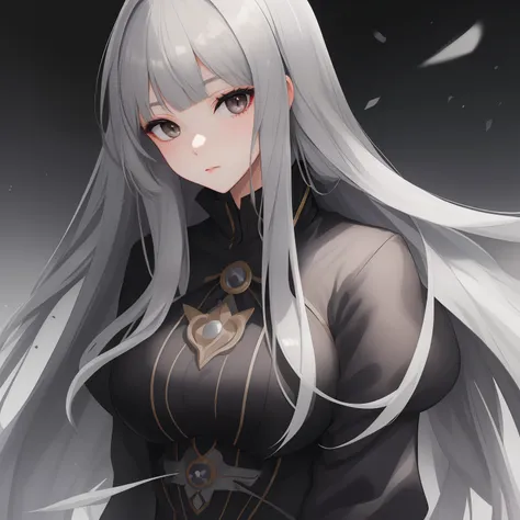 1girl, best quality, exquisite facial features, perfect face, bishoujo, ojousama, black eyes color, straight long grey hair, him...