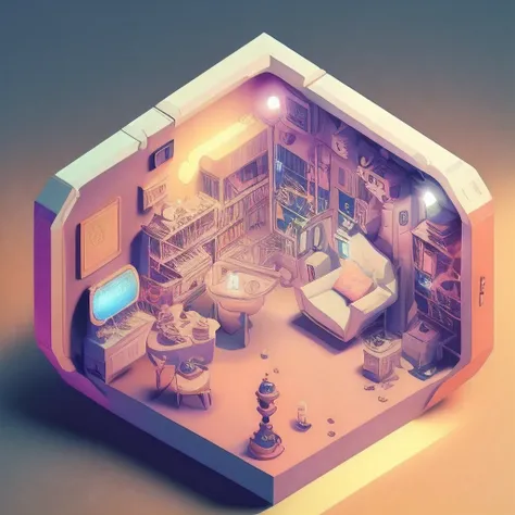 duskametrik isometric cutaway of a 1980s vaporwave poster cinematic lighting bokeh vaporwave elements  incredibly detailed duskametrik