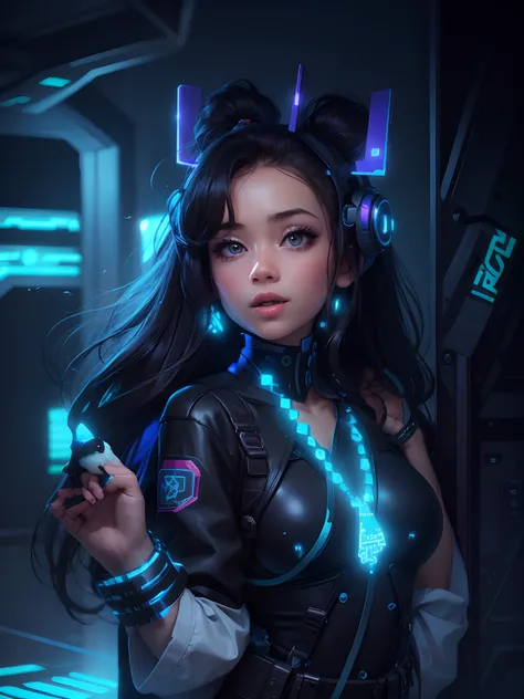 Cute girl,cyberprunk,8k,with birds