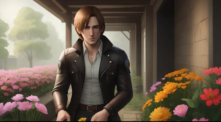 Leon Kennedy giving flower