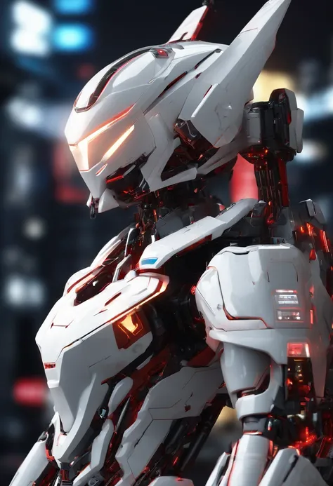 Gundam Mech , Feminine body line，Light equipment，Delicate structure，Science fiction, frontage,Coming to the viewer，Fighting figure， Sense of technology, C4D, OC Renderer, Unreal Engine, high detailing, industrial design, 8K HD, studio lights,Futuristic cit...