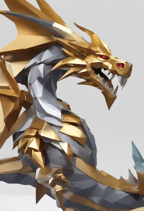 A metal dragon，hearthstone art style, Hearthstone style art, hearthstone concept art, Riot game concept art, style of league of legends, iconic character splash art, League of Legends crown，Game Boss，Surrounding metal feathers，White with gold texture，c4d渲染...