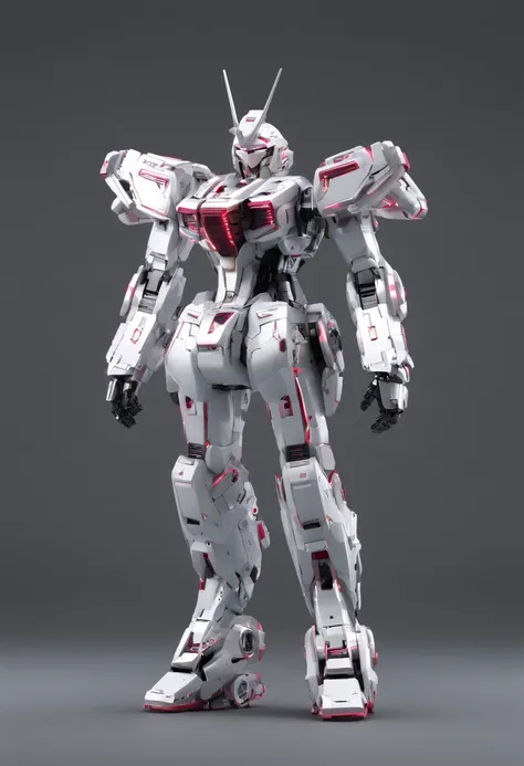 Gundam Mech , Feminine body line，Light equipment，Delicate structure，Science fiction, Front view，Combat stance,Coming to the viewer，Fighting figure， Sense of technology, C4D, OC Renderer, Unreal Engine, high detailing, industrial design, 8K HD, studio light...